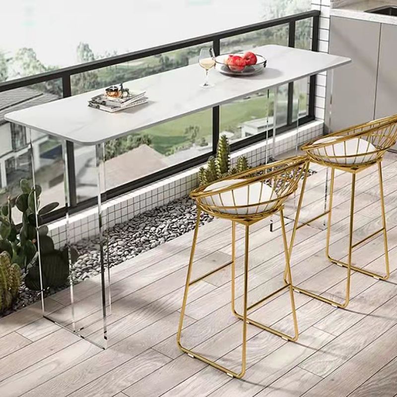 Modern White Stone Top Bistro Table with Acrylic Base for Small Places