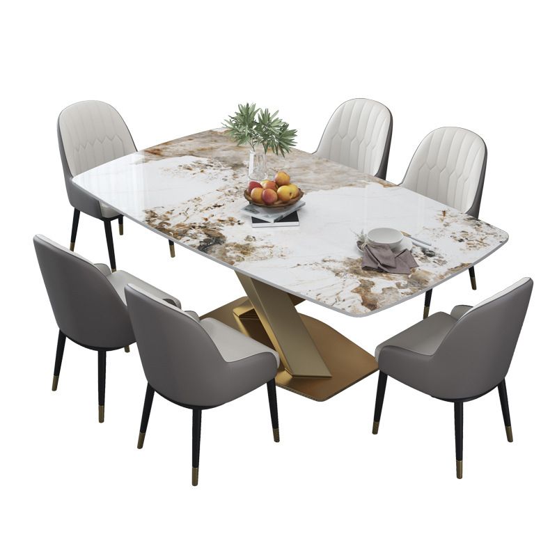 Glam Style Dinette Table Rectangle Stone Dining Room Table for Kitchen