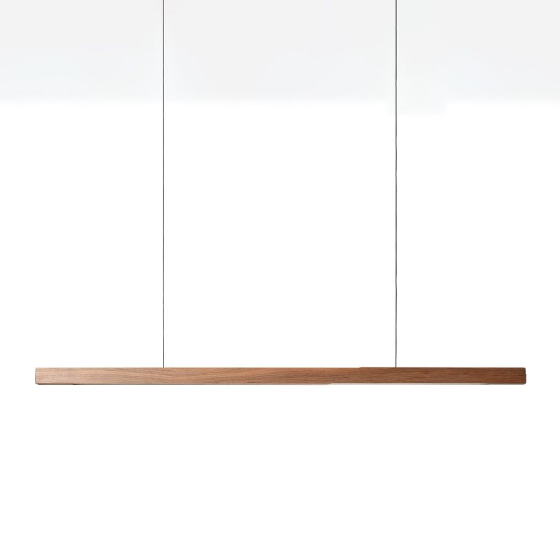 Minimalist 1 Light Wood Island Lamp Linear LED  Long Strip Hanging Light