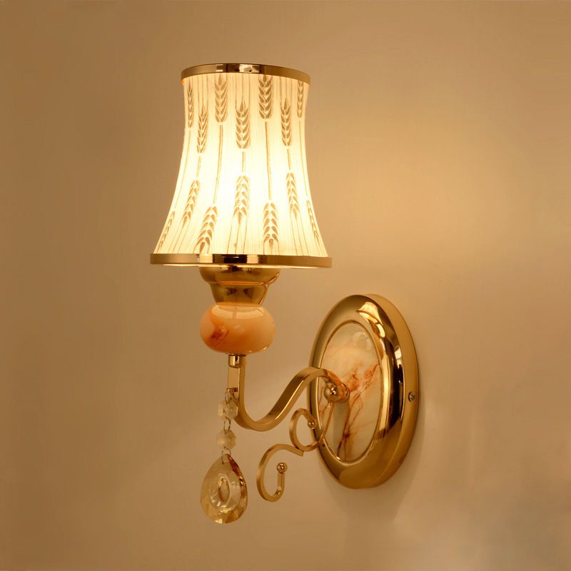 Gold Wall Sconce Contemporary 1 Light Textured Glass Wall Mount Light Fixture for Living Room