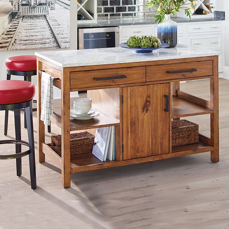 Contemporary Wood Kitchen Island Set Stationary Kitchen Island Table with Open Storage