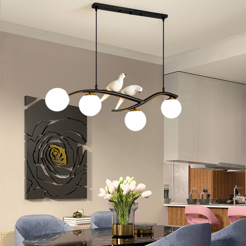 Glass Globe Shaded Ceiling Light Modern Black/Golden Kitchen Island Lighting for Foyer