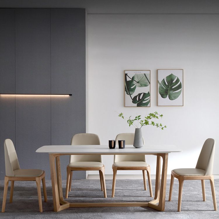 Simplicity Rectangle Dining Room Table Sintered Stone Table with Trestle Base