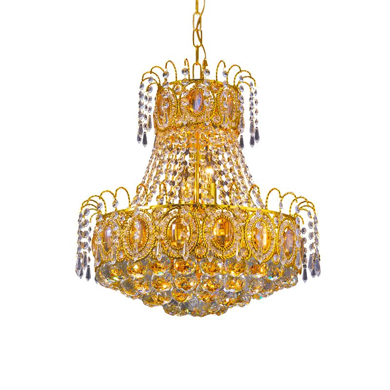 Lampada a ciondolo cestino vintage 8 teste illuminazione lampadario a filo cristallino in oro per lobby