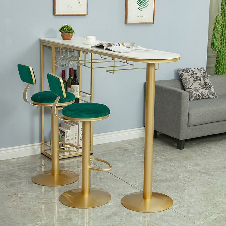 Glam Oval Bar Pub Table Set 1/3 Pieces Stone Top Bar Stool and Table Set