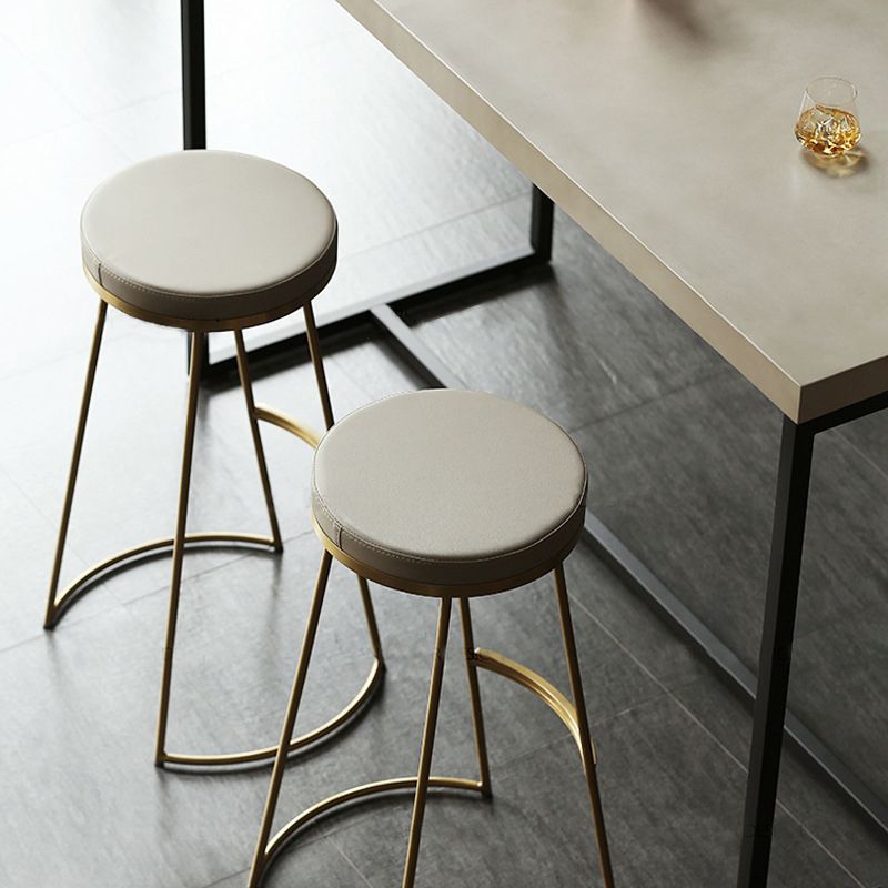 Modern Faux Leather Counter Stool Round Backless Bar Stool with Footrest