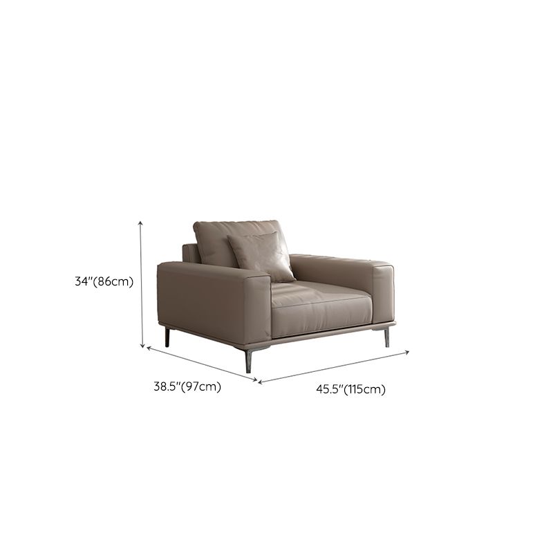 Mid Century Modern Genuine Leather White Pillows Square Arm Living Room Seating
