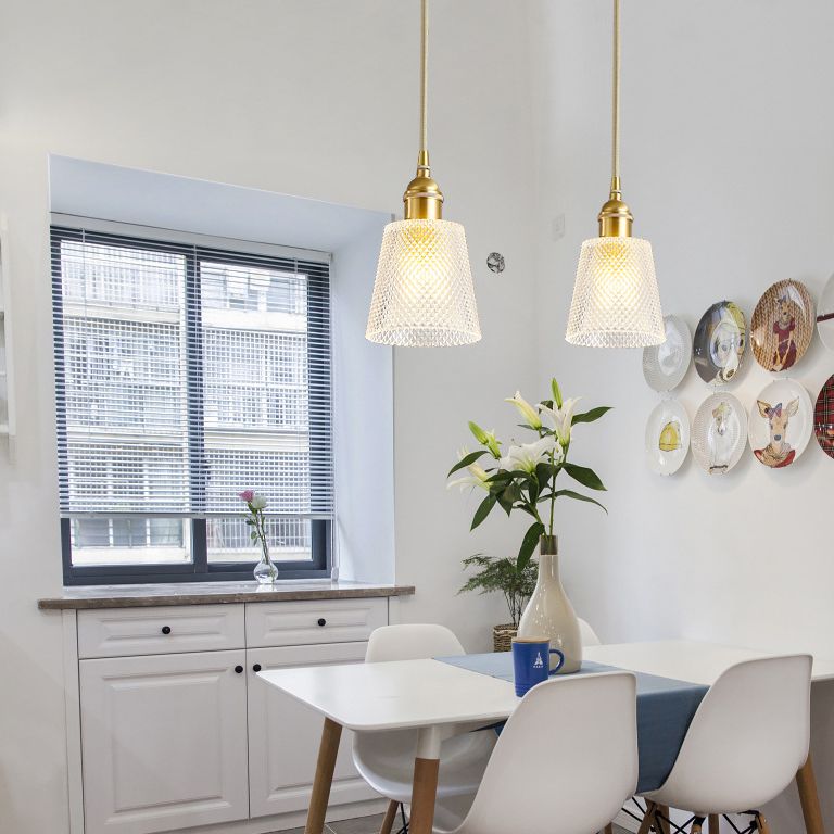 Tapered Pendant Light Fixture Mid-Century Modern Ribbed Glass Hanging Pendant Lights for Bar