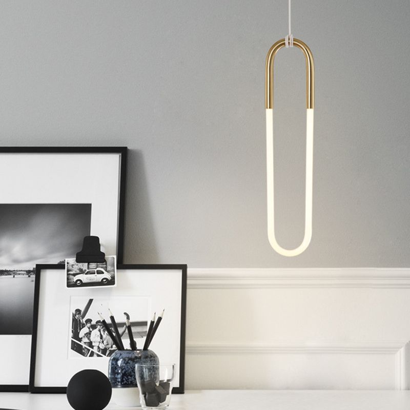 Oval Metal Pendant Lighting Fixture Simplicity Style LED Gold Pendant Ceiling Light