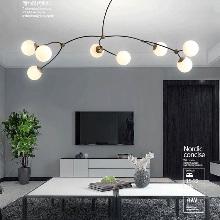 Black-Gold Molecular Suspension Lighting Minimalist Metal Island Light with Ball Glass Shade