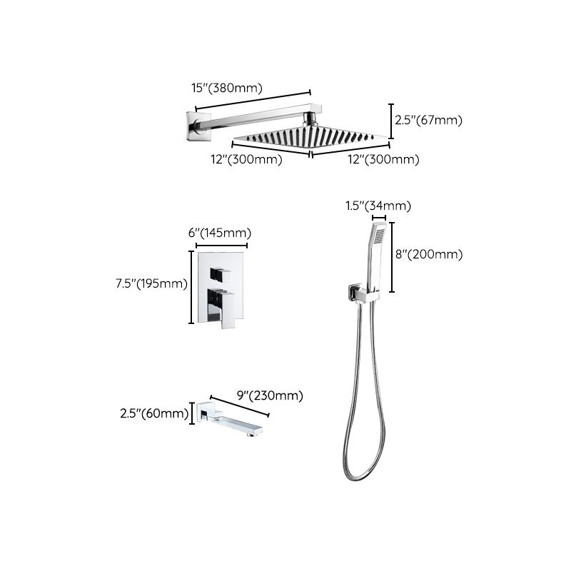Modern Shower System Brass Adjustable Spray Pattern Ceiling Mounted Shower Combo