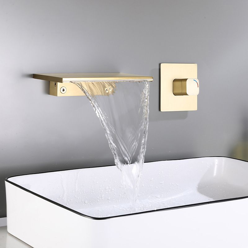 Wall Mounted 1 Handle Waterfall Faucet, Full Copper Hot and Cold Bathroom Basin Faucet
