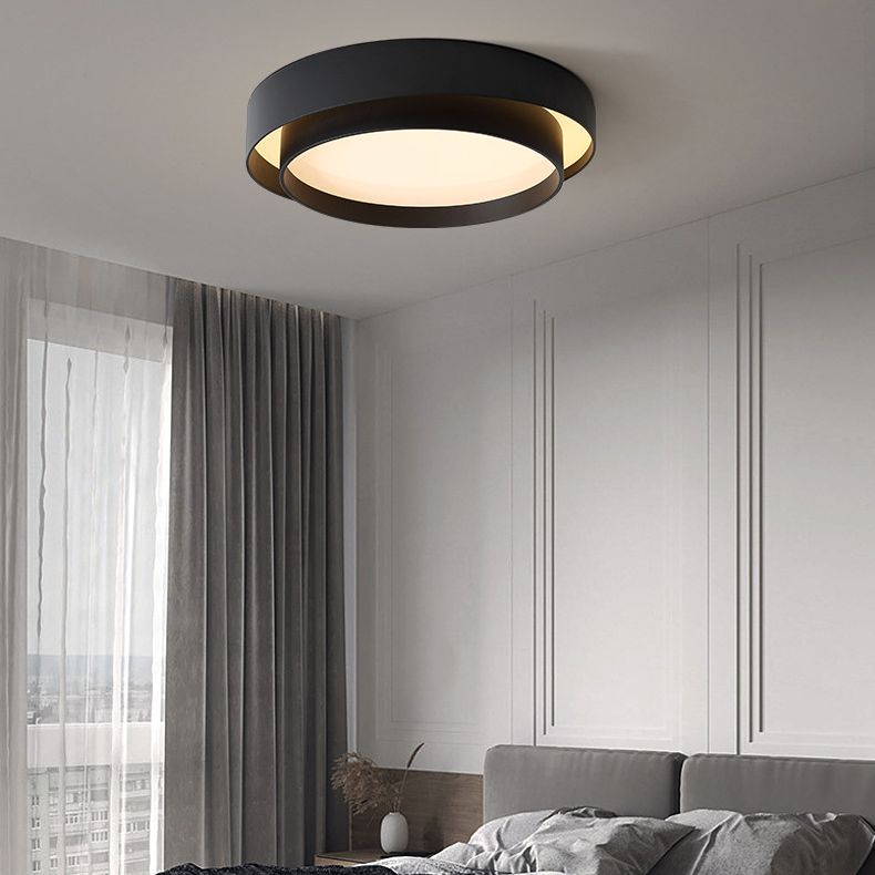 LED Simplicité moderne Flush Mount Wrought Iron Circular Ceiling Light with Acrylic Shade