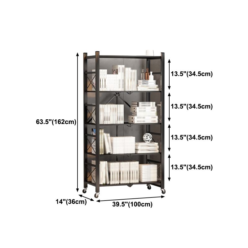 Folding Steel Industrial Etagere Bookshelf Open Bookshelf with Caster Wheels