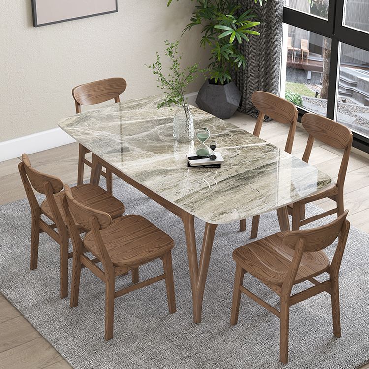 Sintered Stone Top Rectangle Table for Restaurant Modern Dining Table with Ash Wood 4 Legs