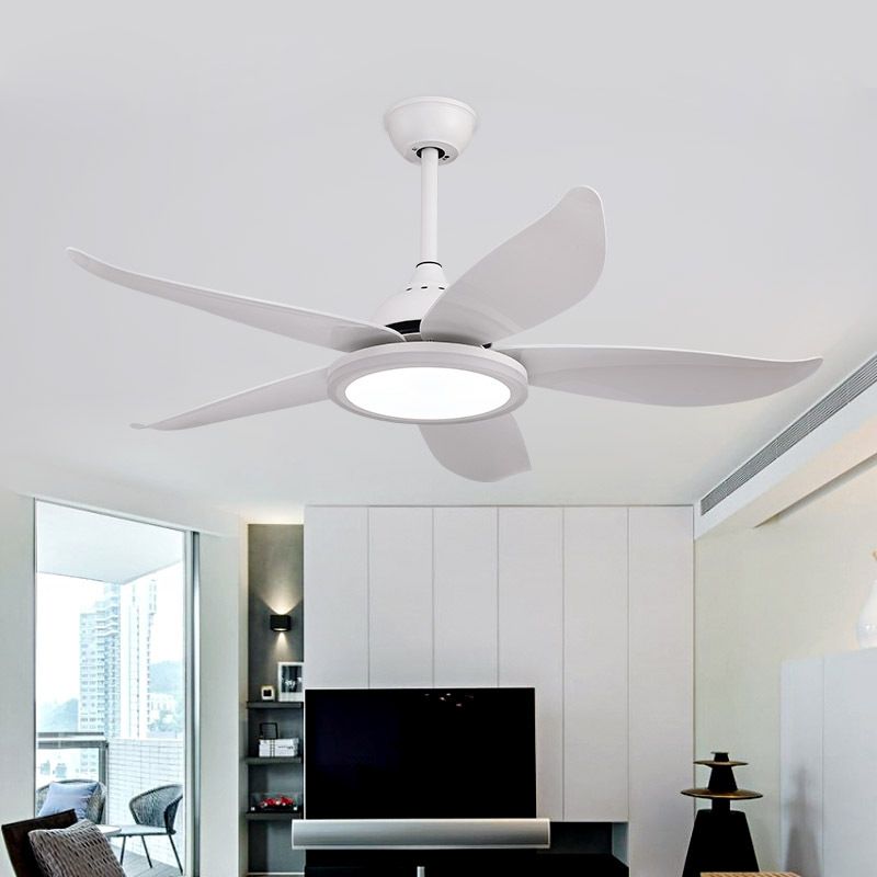 48 "Breite weiße LED-Halbflush Mount Contemporary Metal Circular Hanging Lüfterbeleuchtung für Wohnzimmer, 8 Klingen