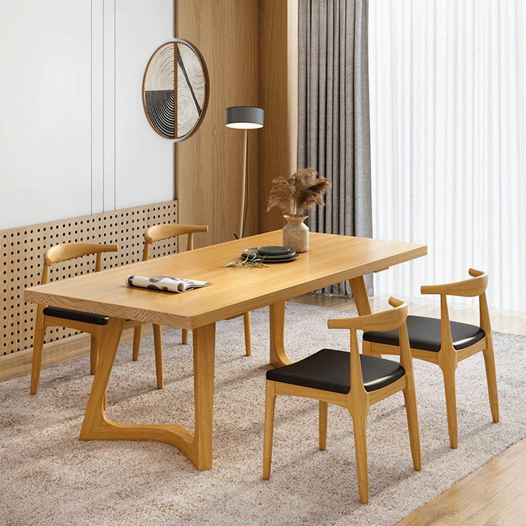 Mesa de comedor de madera sólida mesa rectangular de madera de pino con base de pedestal doble