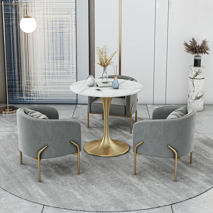 Modern Sintered Stone Dining Room Set with Round Top and Gold Base Furniture