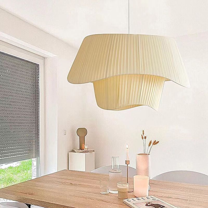 French Creative White Silk Pendant Light Fixture 1-Light Hat Hanging Ceiling Light