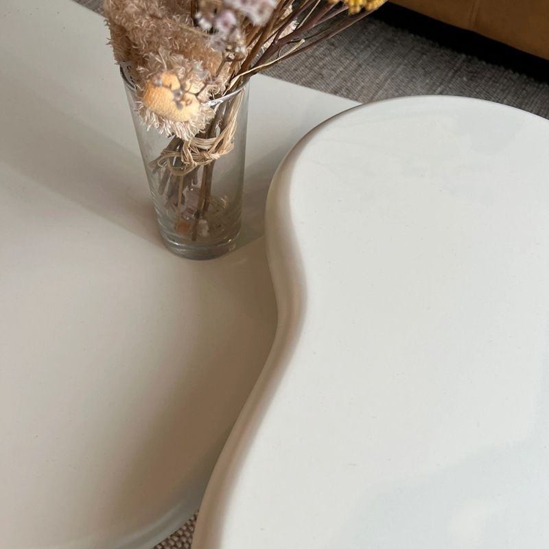 Scandinavian Cream Wood Coffee Table 2 Legs Irregular Cocktail Table