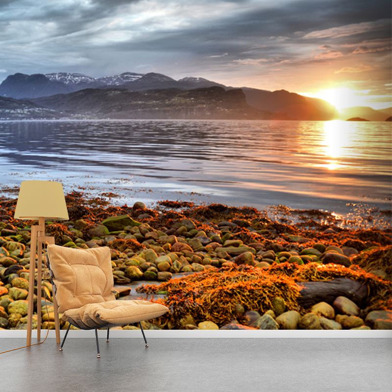 Riverside Pebbles and Mountain Mural Modern Moisture Resistant Bedroom Wall Art, Custom Print