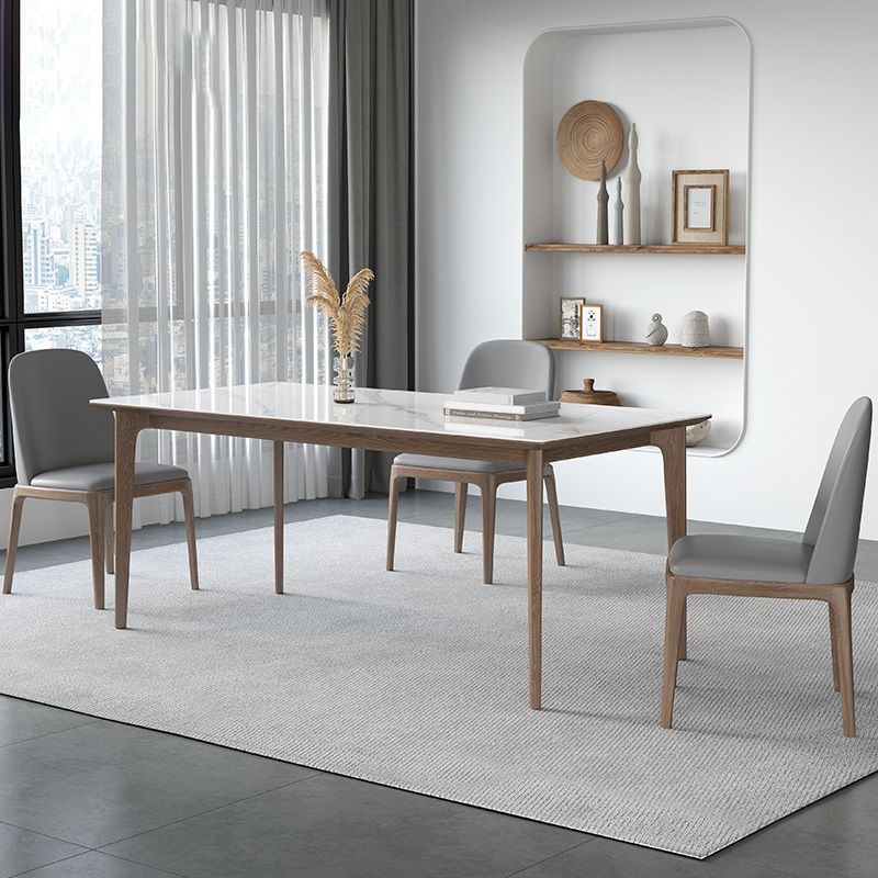 Modern Ash Wood Dinette Set 1/3/4/5/7 Pieces Rectangle Sintered Stone Top Dining Table Set