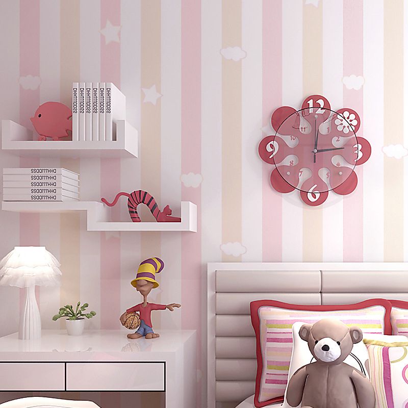 Vertical Stripe and Star Wallpaper in Multi-Colored for Children 33'L x 20.5"W Non-Pasted
