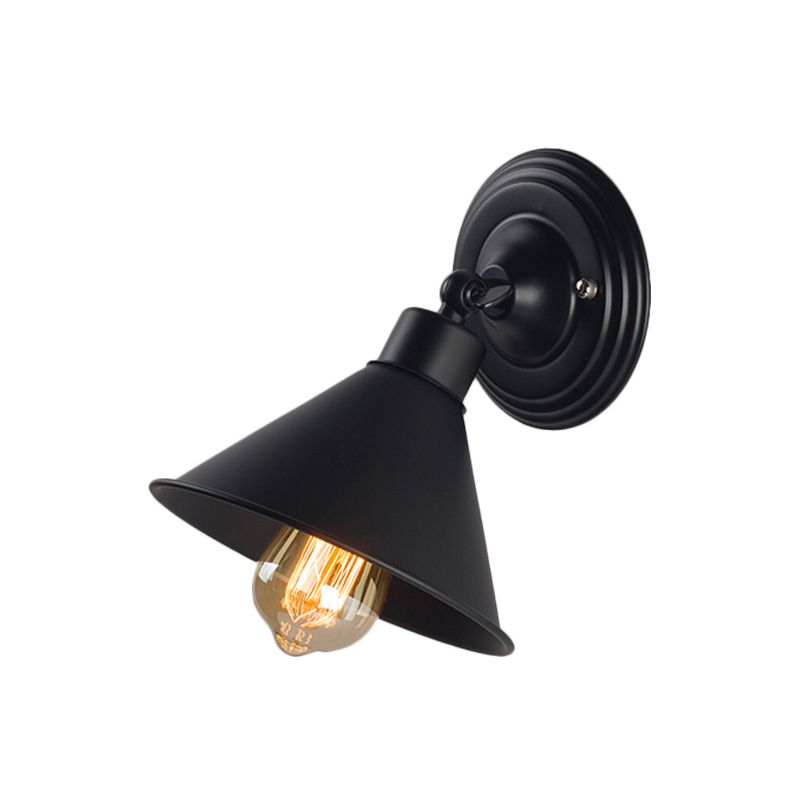 Black Finish Cone Wall Sconce Light Loft Style Metallic 1 Head Bedroom Sconce Lamp