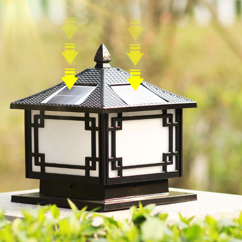 Contemporary LED Pillar Lamp Simple Solar Lighting Fixture with Acrylic Shade for Garden