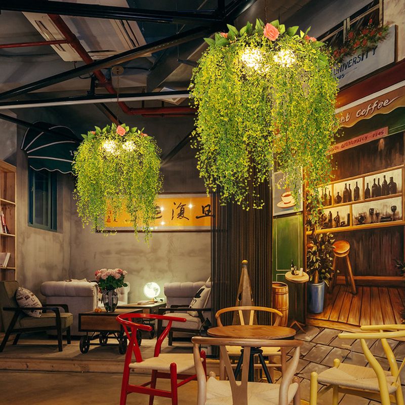 Decoración de plantas Candelier de metal Ligera Industrial de 18 "/25.5" de ancho 3 luces Luz de restaurante Luz en verde