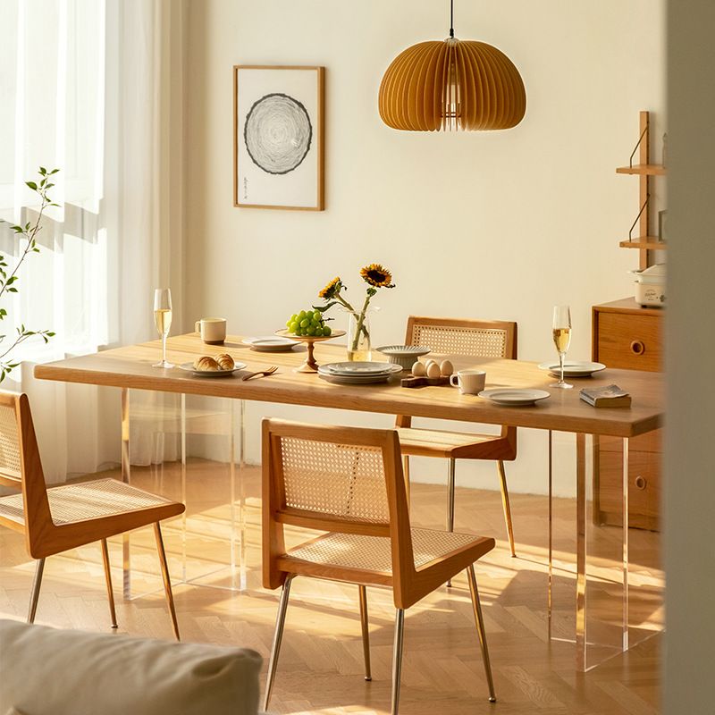 Rectangle Acrylic Base Dining Table Modern Wood Table for Kitchen