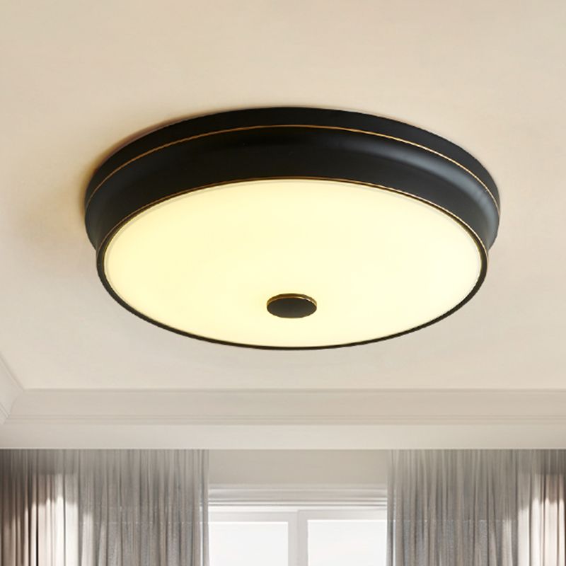 Classic Shaded LED Flush Mount Lighting Opal Glass Flush Mount Fixture in Black for Corridor
