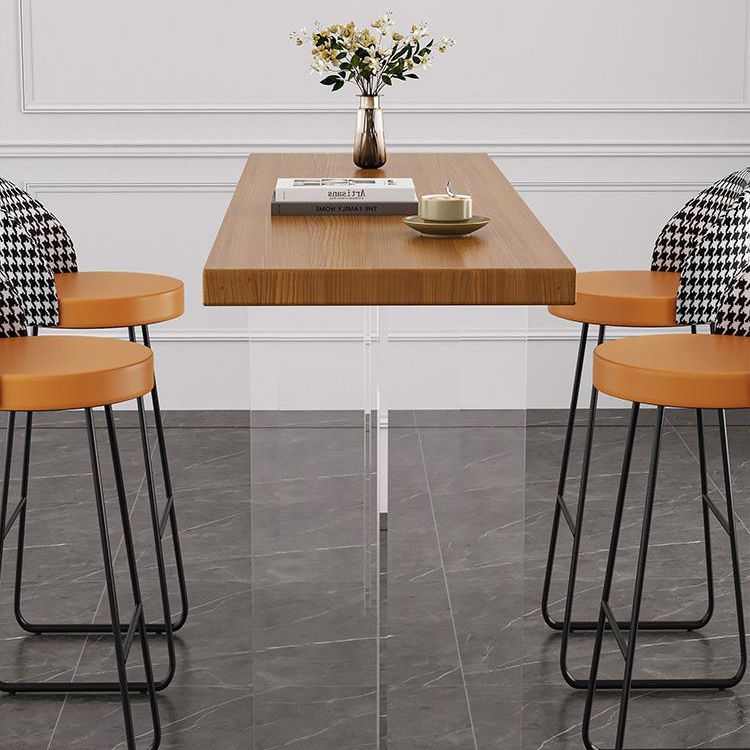 Contemporary Rectangle Bar Dining Table Indoor Wood Bar Table with Acrylic Double Pedestal