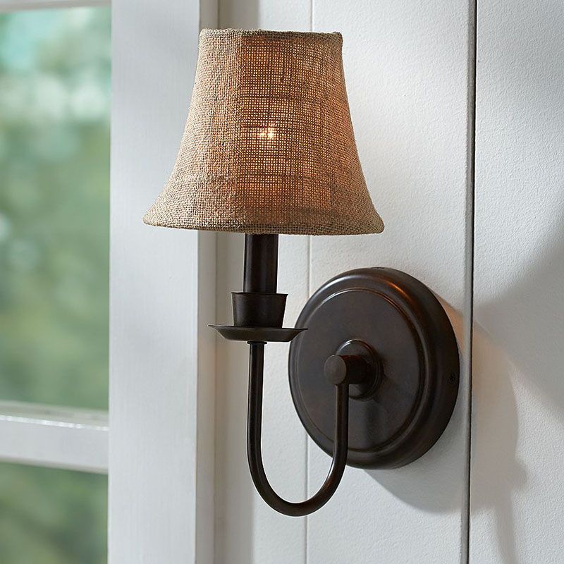 Flaxen 1 Bulb Wall Sconce Light Traditional Fabric Bell Wall Lamp with Arched Arm and Round Backplate