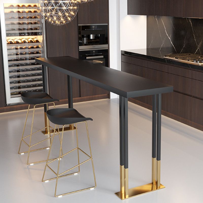 Glam Bar Height Table Solid Wood Top Bistro Bar Table with Double Pedestal Base