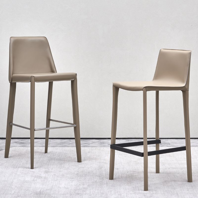 Beige Faux Leather Stools with Footrest Contemporary Indoor Bar Stools