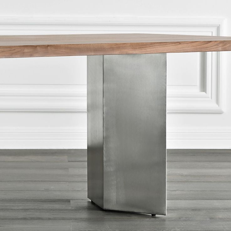 Mesa de comedor rectangular de estilo lujoso, mesa de pedestal doble de madera maciza para uso doméstico