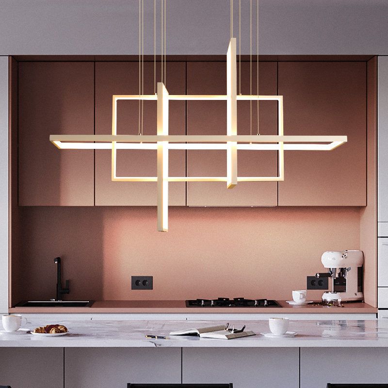 Modern Rectangle Hanging Chandelier Metal Pendant Light Kit