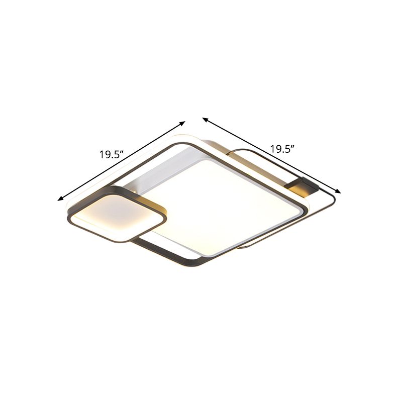 Contemporary Square Flush Light Fixture Metallic LED Bedroom Flush Mount Lamp in Black