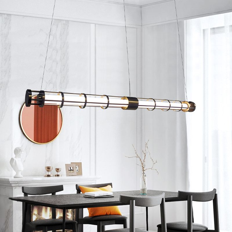 Postmodern Island Lighting Linear Glass Chandelier Light Fixture for Dining Room