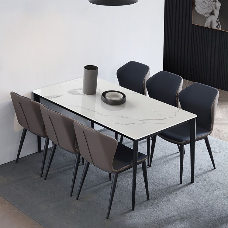 Mesa de comedor de piedra sinterizada industrial, resistente a los arañazos, mesa rectangular con base de 4 patas para el hogar