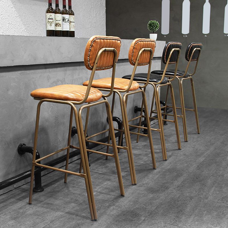 Industrial Leather Distressed Quilted Barstool Indoor Tall Stool with Rectangle Seat