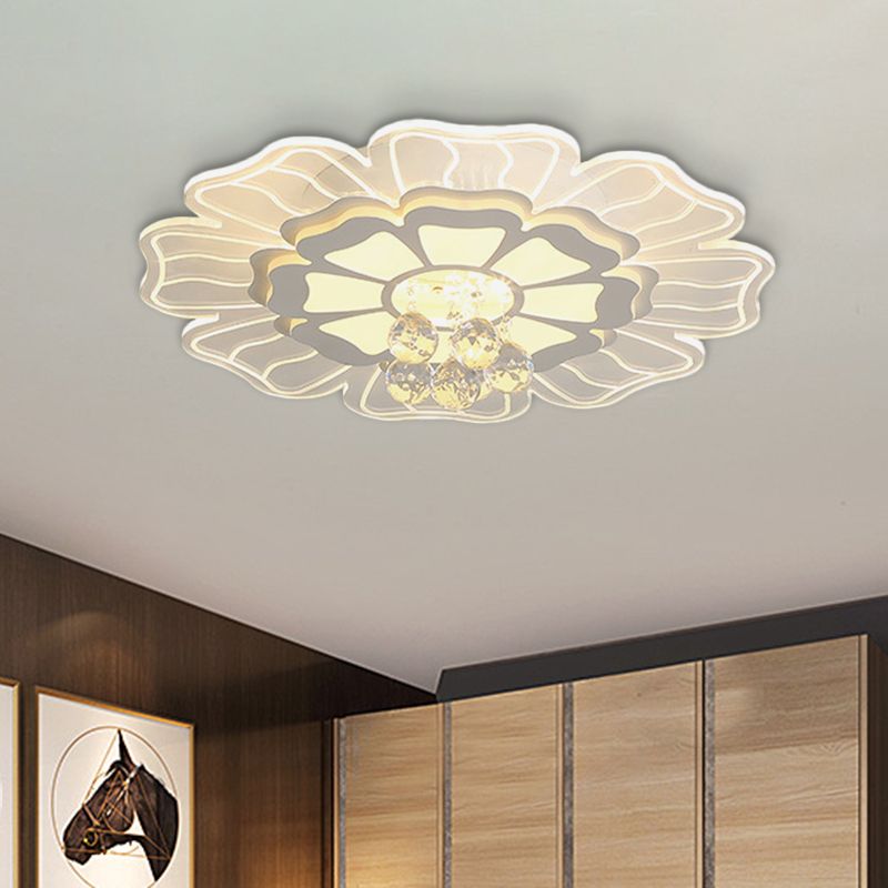 Acrylic Floral Shape Flush Mounted Light Contemporary LED White Flush Lamp with Crystal Drop