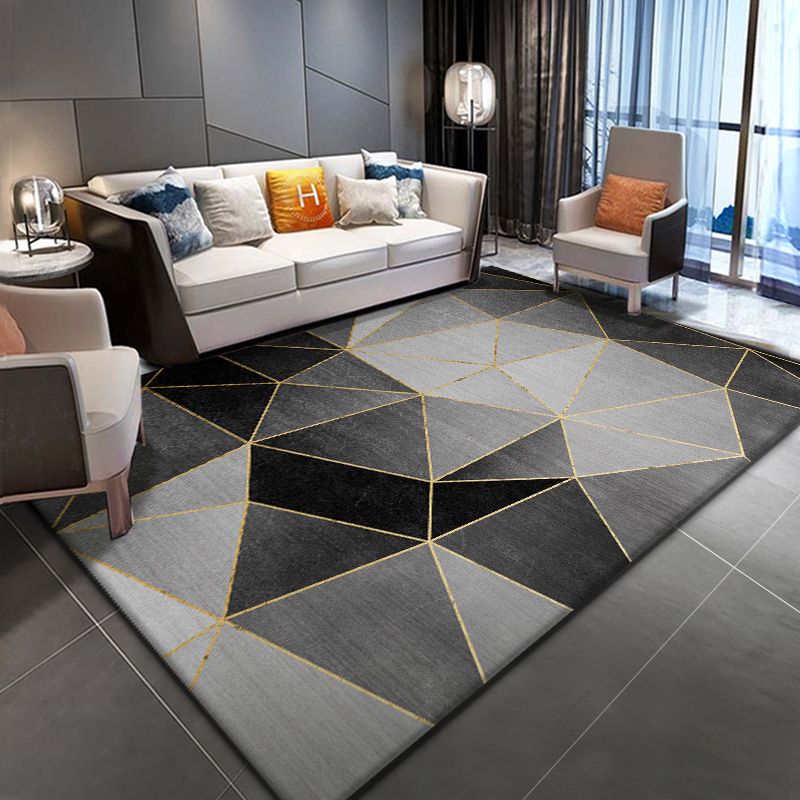 Modern Geometric Pattern Rug Grey Polyester Area Rug Non-Slip Backing Area Carpet for Living Room