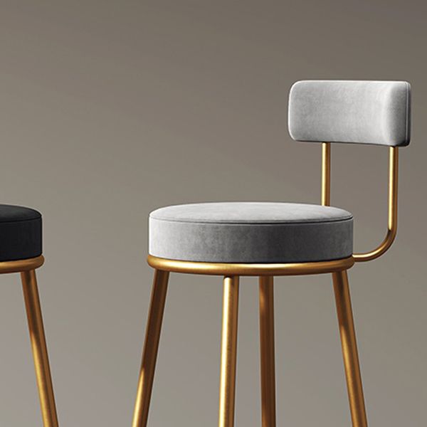 Glam Style Upholstered Bar Stools for Home Round Backrest Stools with Metal Legs