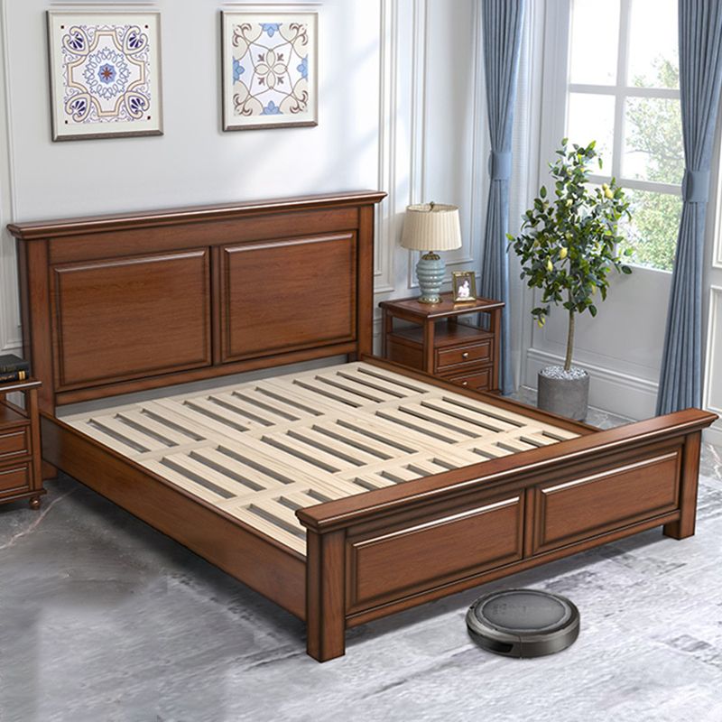 Mid-Century Modern Standard Bed Mahogany Espresso Panel Bed with Headboard