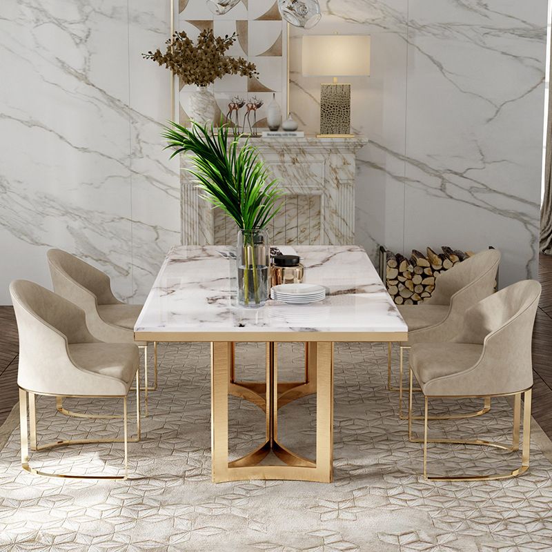 Traditional Luxury Dining Table Rectangle Double Pedestal Table with Gold Frame