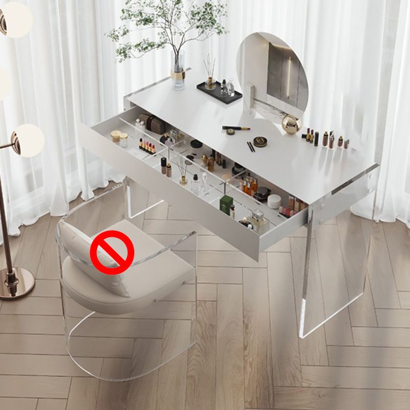 Mirrored Wood Makeup Dressing Table Modern Style Stool Set in White