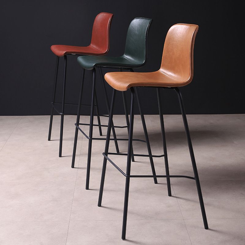 Glossy Leather Square Bar Stool Industrial Metal Stools with Back Legs