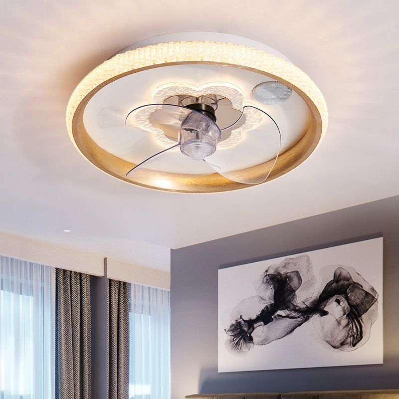 Smart Bluetooth Music Runde Lüfterlampe Minimalistische Acrylschlafzimmer halb Flush Licht in Weiß